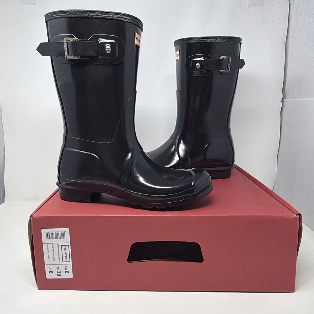 Hunter Original Short Gloss Women’s 8 Black Rubber Rain Boots WFS1000RGL